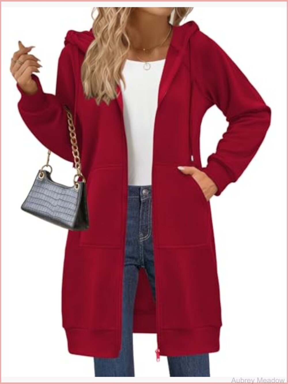 Long Fleece Zip Up Hoodie with Pockets Tunic Sweatshirt - Picture 2 of 7